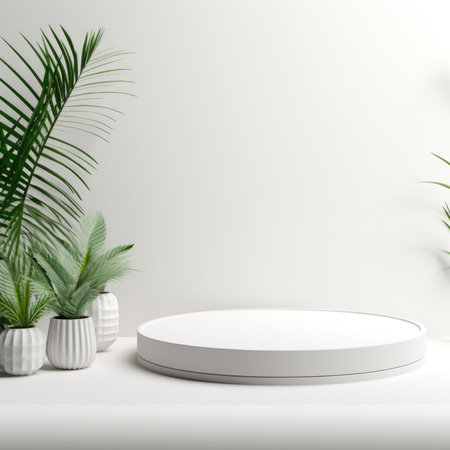 Abstract 3D white cylinder pedestal podium. Luxury white minimal scene for product display presentation.の素材