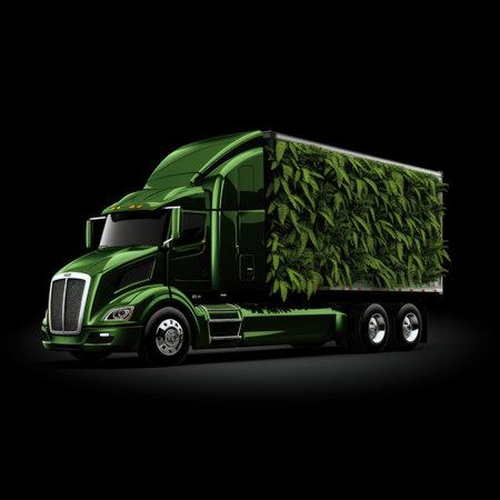 Trucks Covered with Grass and leaves. Truck, eco-friendly environment concept.の素材