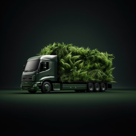 Truck. Ecological concept. Truck trailer made of green vegetation.の素材