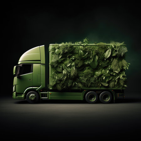 Trucks Covered with Grass and leaves. Truck, eco-friendly environment concept.の素材