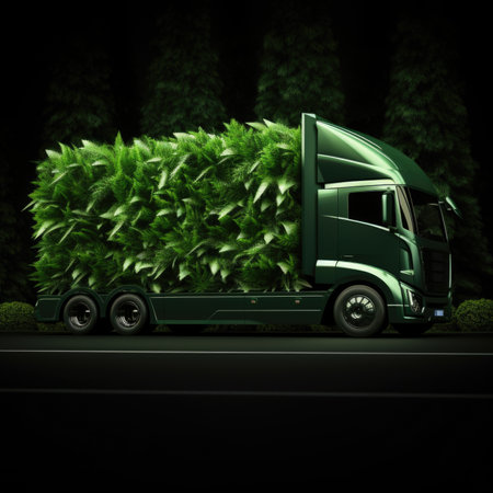 Trucks Covered with Grass and leaves. Truck, eco-friendly environment concept.の素材