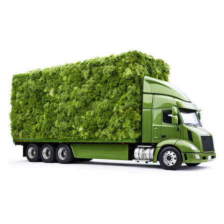 Truck concept in green environment. Eco energy, green truck, eco-friendlyの素材