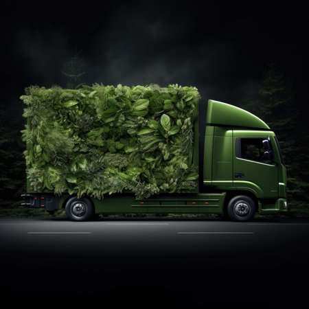 Trucks Covered with Grass and leaves. Truck, eco-friendly environment concept.の素材