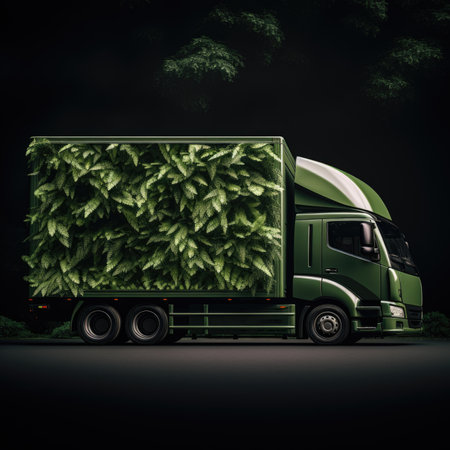 Trucks Covered with Grass and leaves. Truck, eco-friendly environment concept.の素材