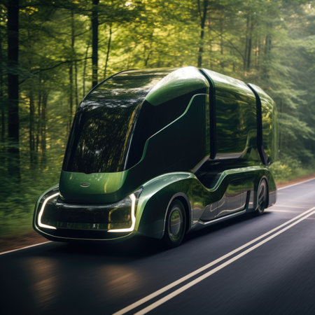 Bus. Ecological concept. Bus made of green vegetation in the forestの素材