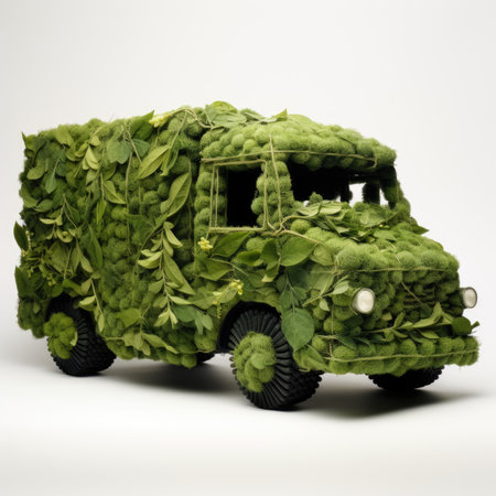 Trucks Covered with Grass and leaves. Truck, eco-friendly environment concept.の素材