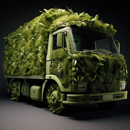 Trucks Covered with Grass and leaves. Truck, eco-friendly environment concept.の素材