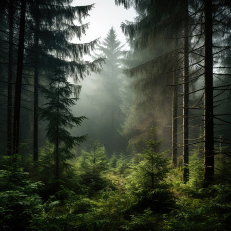 Smoke coming from a forest full of different kinds of green plantsの素材