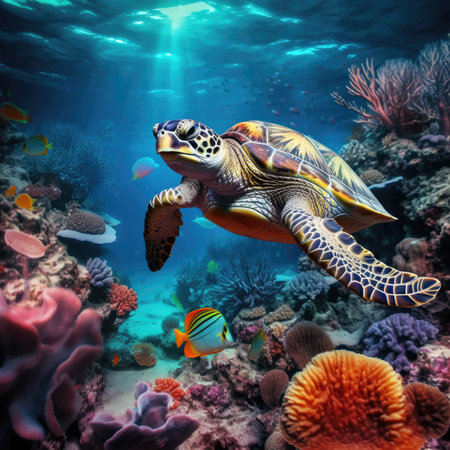 Sea Turtle underwater, sea ocean. Ocean coral reefの素材