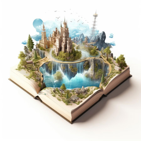 Magic opened the book. Fantastic world, imaginary view. Book, tree of life concept.の素材