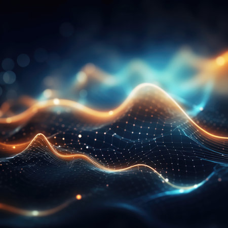 Lights background. Colored music wave. Big data digital code.の素材