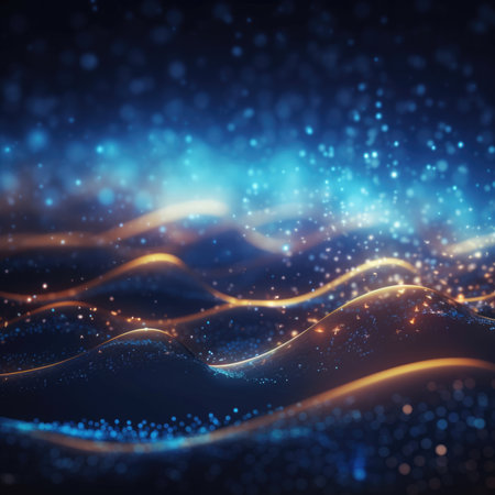 Flowing dots particles wave pattern halftone gradient curve shape.の素材