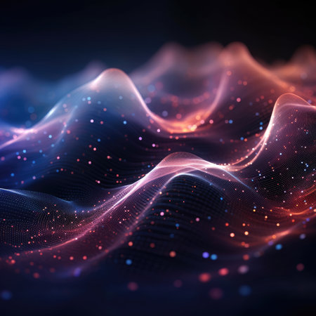 Digits abstract background with connected line and dots, wave flow. Digital neural networks. Network and connection background for your presentation. Graphic polygonal background.の素材