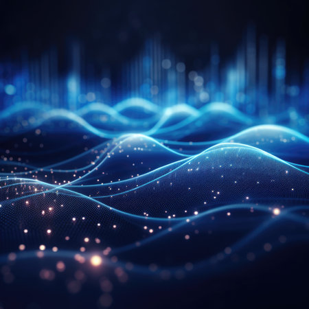 A beautiful wavy array of glowing dots. Abstract design element.の素材