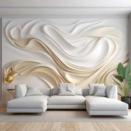 White luxury background with golden wavesの素材