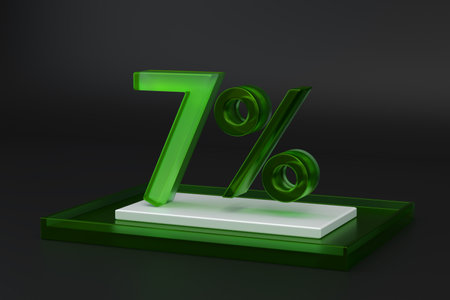Green Glass seven percent or 7 in black studio background