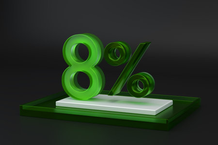 Green Glass eight percent or 8 in black studio backgroundの写真素材