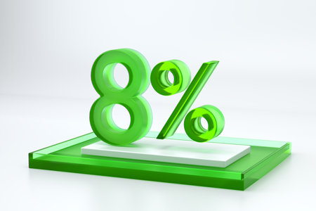Green Glass eight percent or 8 in white studio backgroundの写真素材
