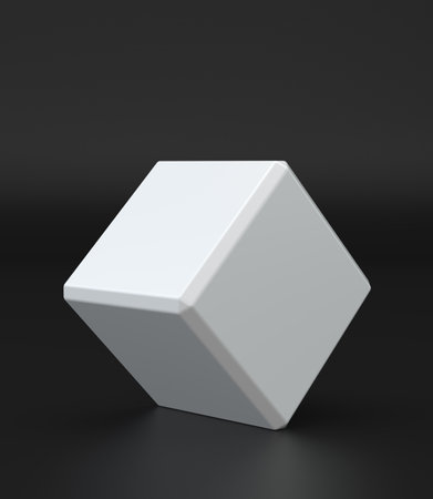 White 3d cube with perspective on black background. 3d modeling box with lighting and shadow.の写真素材
