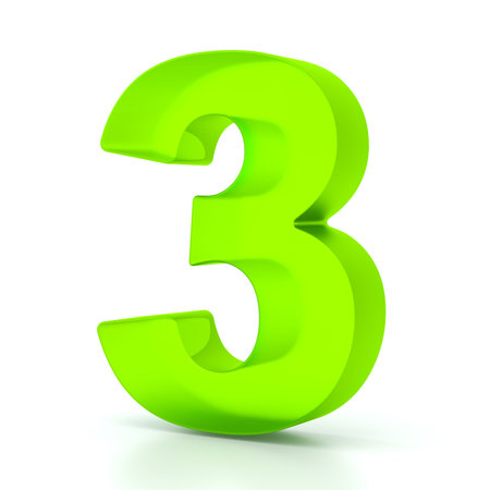 Number three with green glass material. 3d symbol for graphic design, presentation or backgroundの写真素材