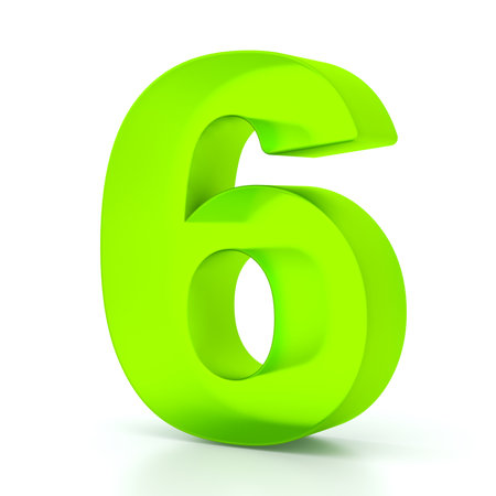 Number six with green glass material. 3d symbol for graphic design, presentation or backgroundの写真素材