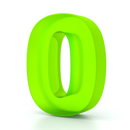 Number zero with green glass material. 3d symbol for graphic design, presentation or backgroundの写真素材