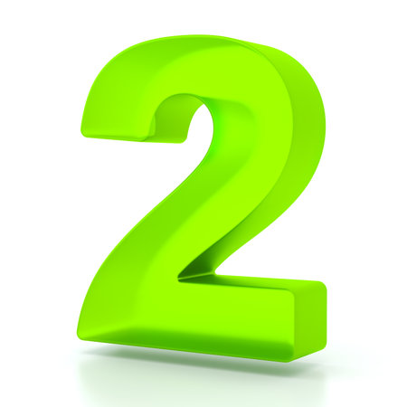Number two with green glass material. 3d symbol for graphic design, presentation or backgroundの写真素材