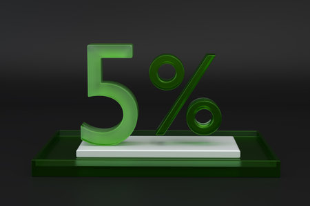 Green Glass five percent or 5 in black studio backgroundの写真素材