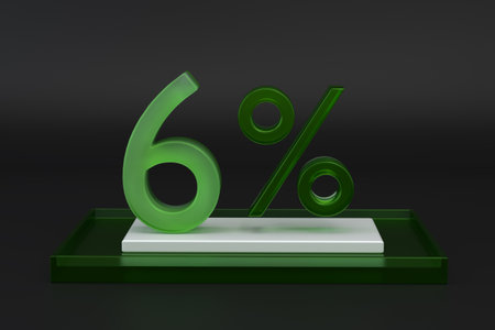 Green Glass six percent or 6 in black studio backgroundの写真素材