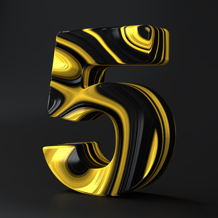 Luxury Black and Gold number five texture symbol 5 background. Panoramic Marbling texture designの写真素材