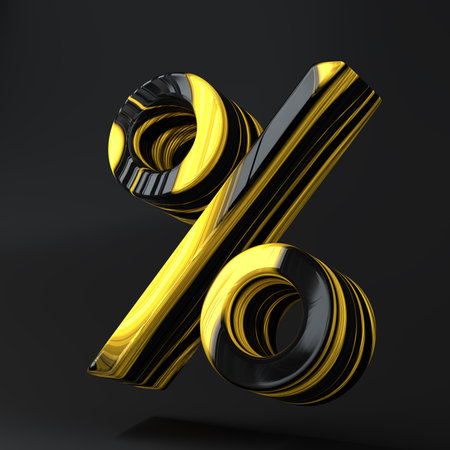 Gold luxury symbol percent of number discount template background 3d render concept for sale promotion. Special offer and discount sale in dark colorの写真素材