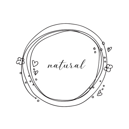 vector round floral frame, natural letter, cartoon styleのイラスト素材