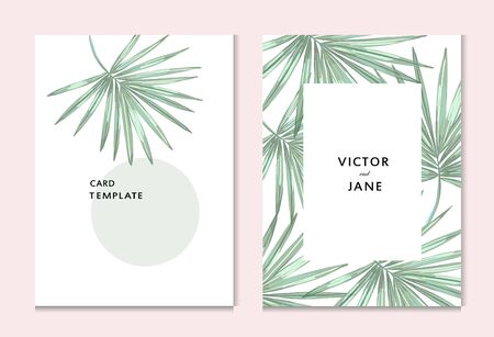 Minimalist tropical wedding invitation card template, vector design conceptのイラスト素材