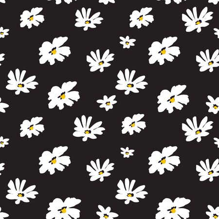 abstract vintage seamless floral pattern. white chamomile flowers on black background. vector illustrationのイラスト素材