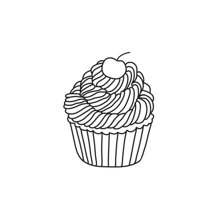 hand drawn cupcake vector illustration in doodle styleのイラスト素材