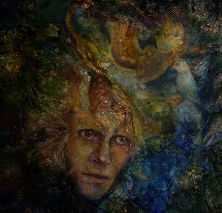 colorful fairy sun being illustration with abstract pattern.の写真素材