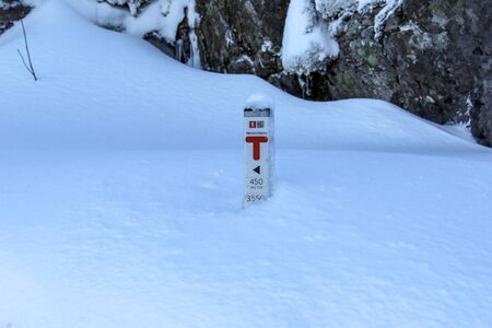 hiking in winter in Norway, hike to Preikestolen in winter, Stavanger, Norwayの写真素材