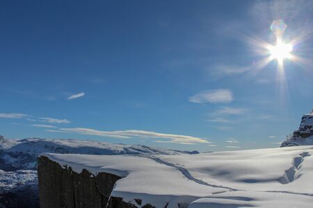 Preikestolen in winter, view on Preikestolen, Stavanger, Norwayの写真素材