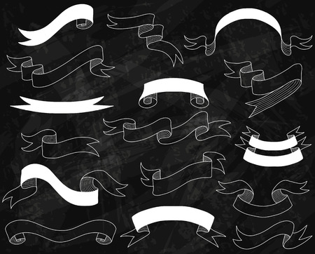 Blackboard chalk Set of White hand drawing ribbonsのイラスト素材