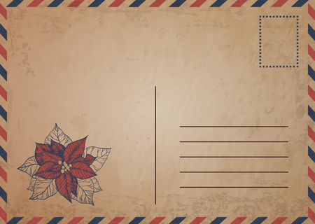 Vintage postcard with red poinsettia flowers (Euphorbia pulcherrima)のイラスト素材