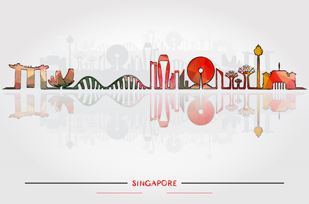 Vector Illustration. Business Travel and Tourism Concept with Historic Buildings of Singaporeのイラスト素材