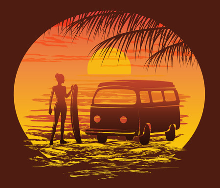 Surf silhouettes, vector illustrationのイラスト素材