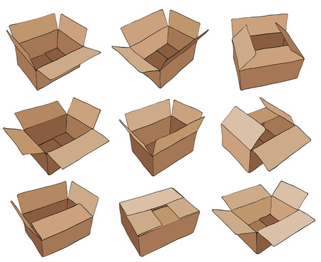 Cardboard box for design. Brown delivery setのイラスト素材