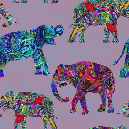 Seamless decorative pattern with elephantsのイラスト素材