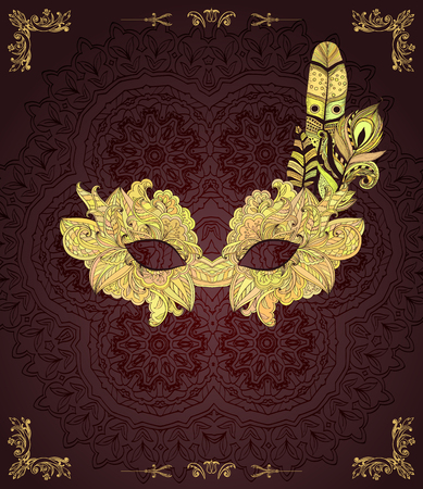 Dark background with mask with feathersのイラスト素材
