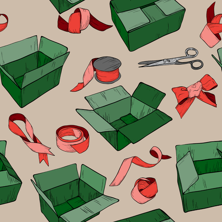 Seamless pattern with wrapping paper, gift boxesの写真素材