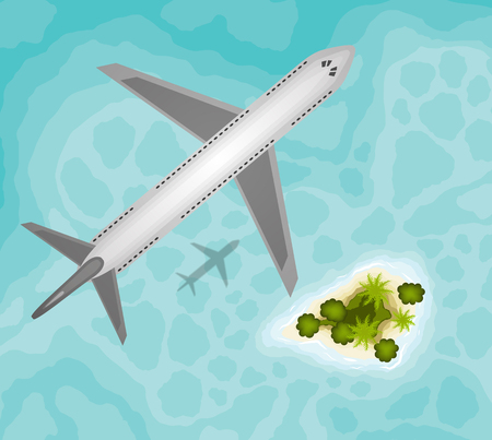 Plane over tropical paradise islandのイラスト素材