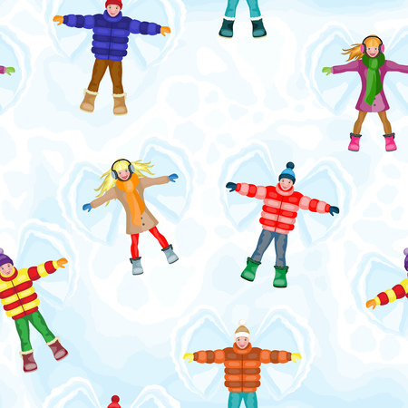 Winter seamless pattern with snow angel peopleのイラスト素材