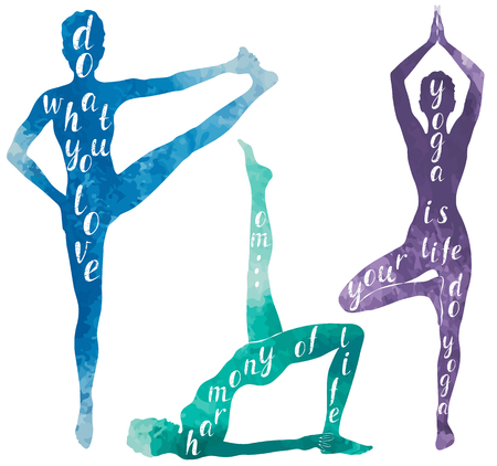 Watercolor Silhouettes of woman doing yoga or pilates exerciseのイラスト素材