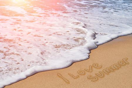 Inscription I love summer on the sand beachの写真素材